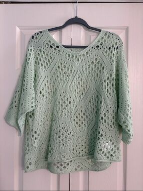 Light Mint Crochet Knit Pullover Sweater